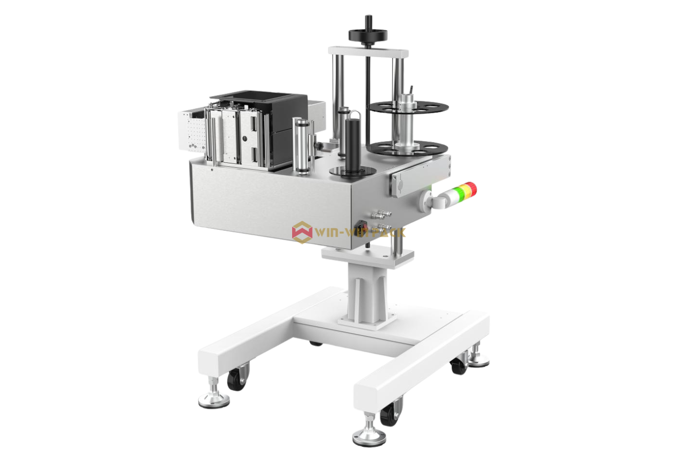 Floor-type side-engine print & apply labeling machine
