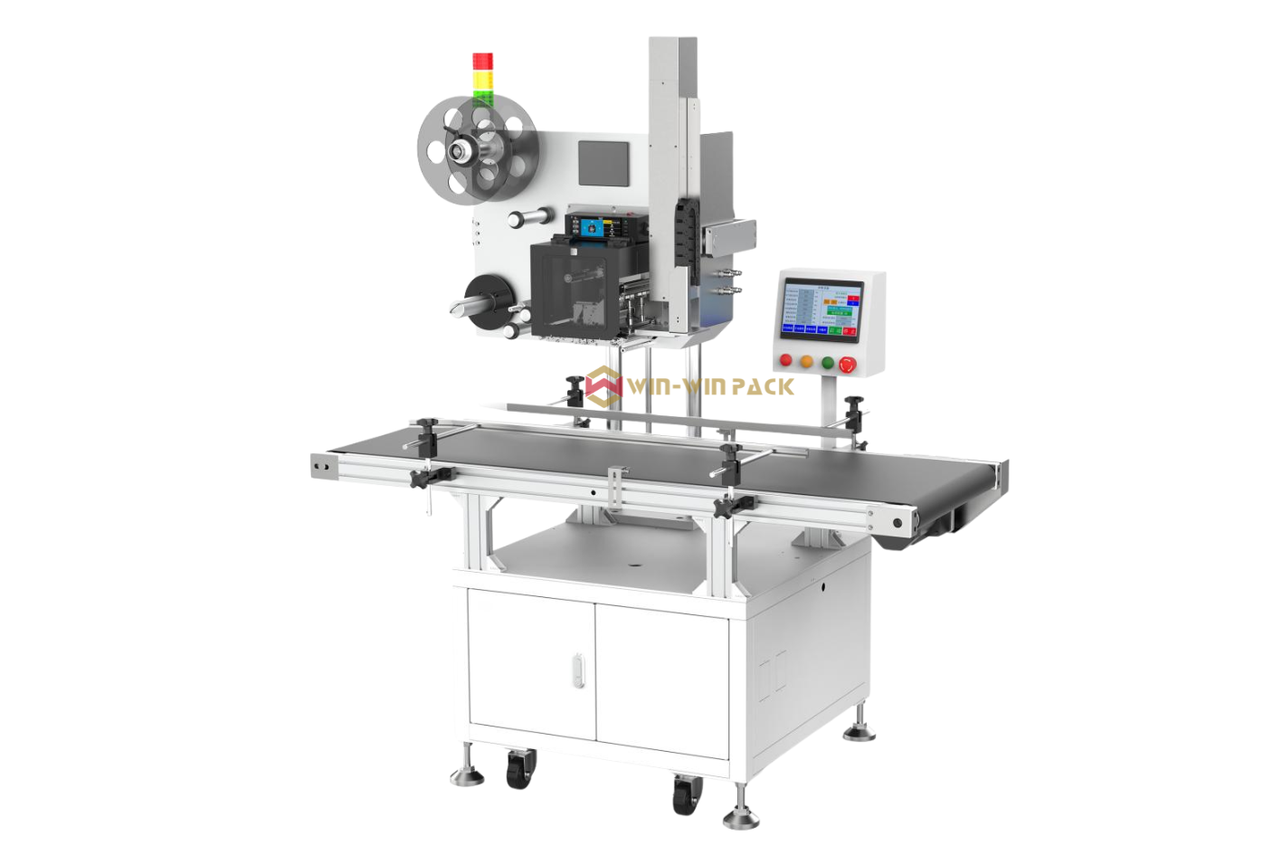 Fully automatic flat-surface printing and labeling machine with conveyor